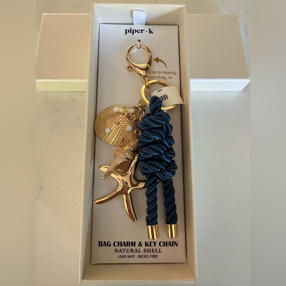 Piper K Gold and Navy Bag Charm Key Chain